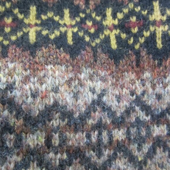 Geoffrey Beene Mens Large Brown Black Lambswool Fair Isle Sweater Crew Neck - Picture 3 of 8